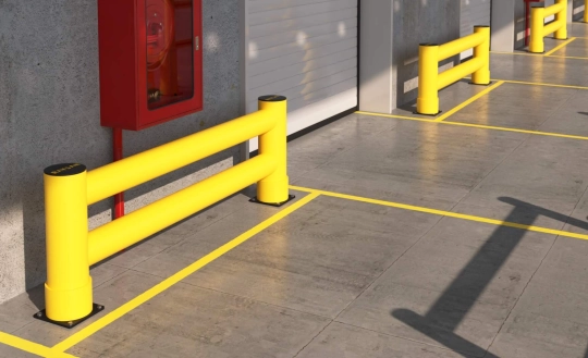 Traffic barriers along façades and walls